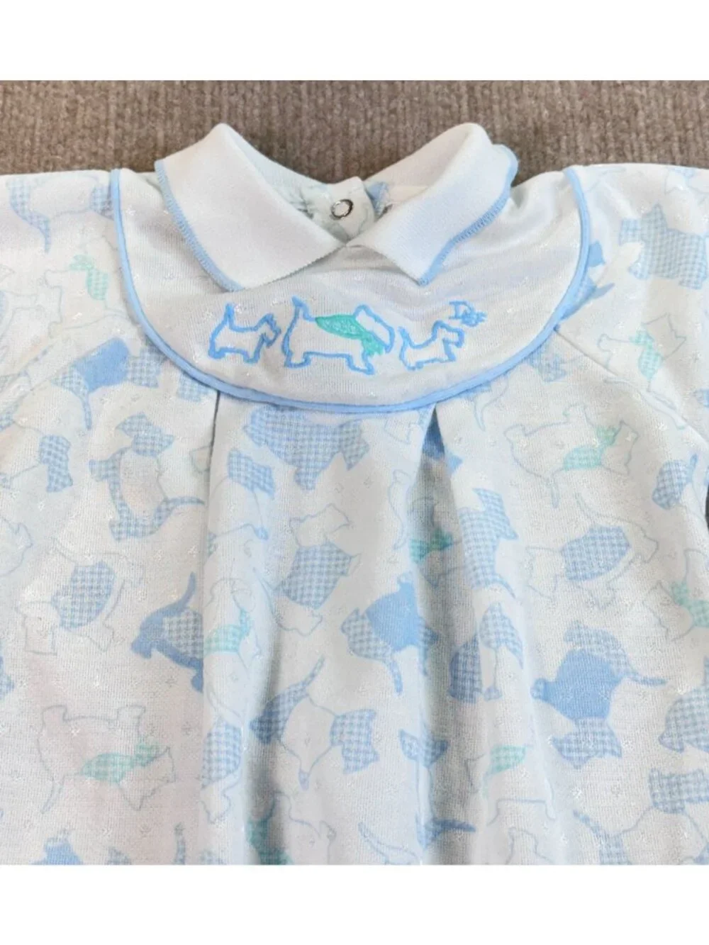 Baby Dior Blue Footed Sleeper Scottie Dog Print Medium 12-17 Lbs. USA